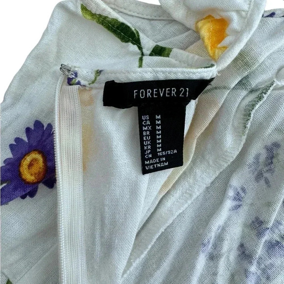 Off White FLORAL FLOWER RUFFLE Hem SUMMER SUN Linen DRESS Medium - Picture 4 of 10